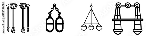 Various types of equipment displayed for physical training in a gym setting