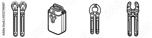 Multi-tool collection displayed featuring pliers and various attachments on a plain background