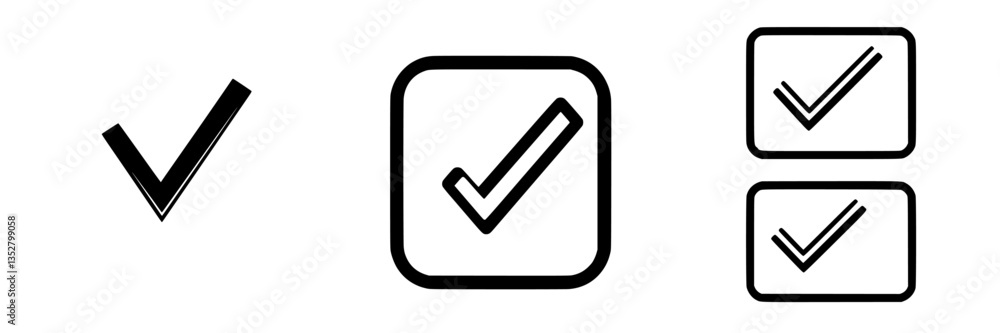Various designs of check marks used for confirmation and approval in different contexts Various designs of check marks used for confirmation and approval in different contexts