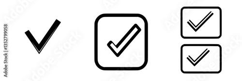 Various designs of check marks used for confirmation and approval in different contexts