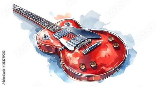 A red electric guitar artwork on a white background is shown