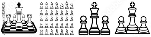 Exploring various chess piece designs and layouts on a checkerboard pattern