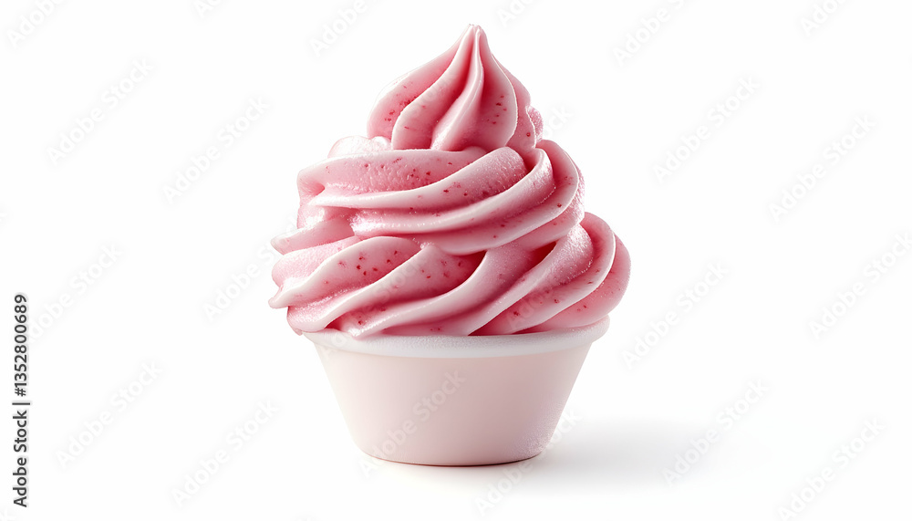 Whipped Strawberry Soft Ice Cream: Creamy strawberry ice cream presented on a white background. Whipped Strawberry Soft Ice Cream: Creamy strawberry ice cream presented on a white background.