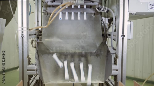 Automatic machine packs sugar into paper sticks at plant