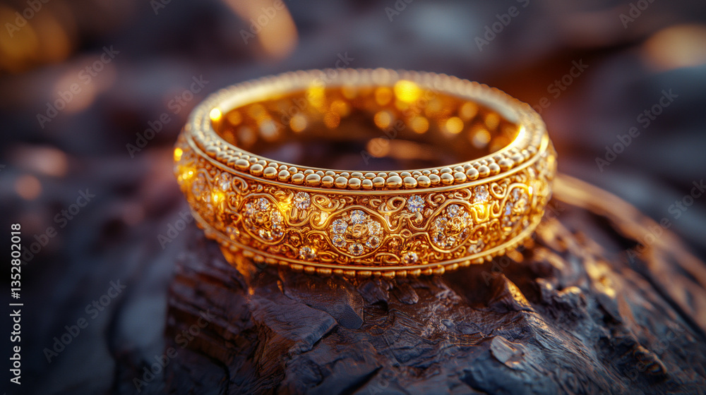 Luxurious Gold and Diamond Bracelet with Intricate Detailing – Elegant Jewelry Close-Up Luxurious Gold and Diamond Bracelet with Intricate Detailing – Elegant Jewelry Close-Up