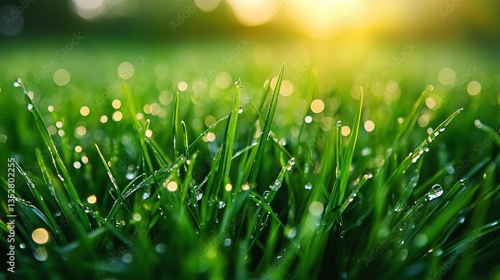 Close-Up Shot of Fresh Green Grass with Dew Droplets – Morning Nature Scene with Vibrant and Refreshing Details Close-Up Shot of Fresh Green Grass with Dew Droplets – Morning Nature Scene with Vibrant and Refreshing Details