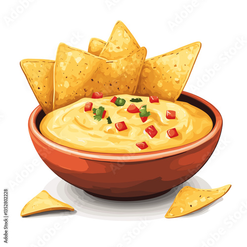 Vector Bowl of Queso Dip with Tortilla Chips
