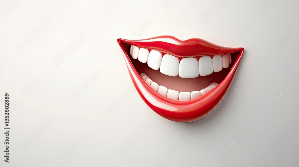Smiling Mouth with White Teeth and Red Lips on Clean Background Smiling Mouth with White Teeth and Red Lips on Clean Background
