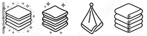 Various illustrations of clean towels stacked neatly showcasing different styles and textures in a minimalist design