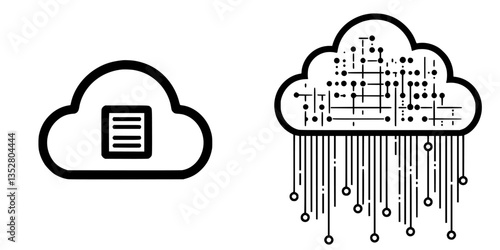 Cloud computing icons illustrating data storage and processing concepts in a digital environment