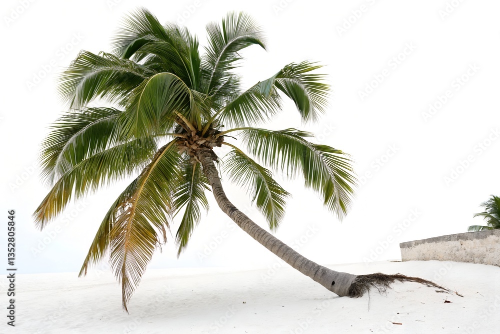 Obraz premium Leaning Palm Tree on a White Sand Beach