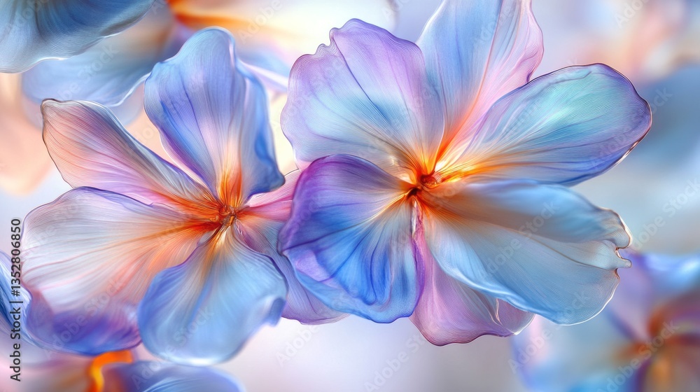 Two delicate luminous flowers blossom in elegant soft colors Two delicate luminous flowers blossom in elegant soft colors
