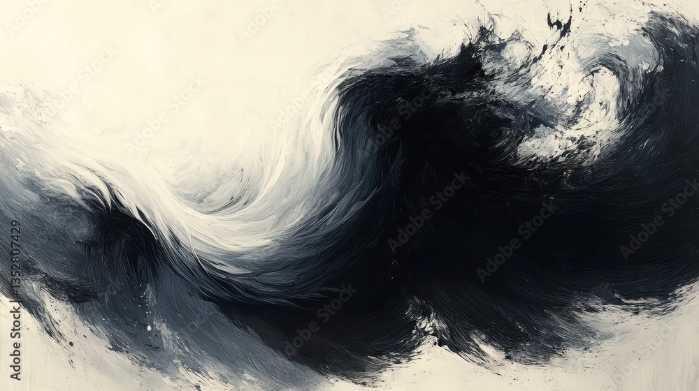 Fototapeta premium Abstract black and white paint swirl, artistic background