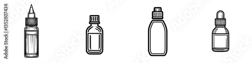 Various glass bottles with droppers and no labels arranged in a row, ideal for essential oils or craft use