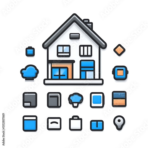 Wallpaper Mural Smart Home System Icon Set Displays Modern House Torontodigital.ca