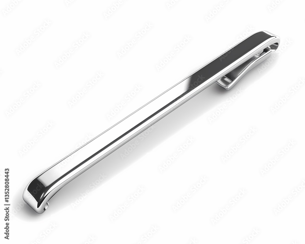 Polished silver tie bar with smooth surface captured in HD on white background Polished silver tie bar with smooth surface captured in HD on white background