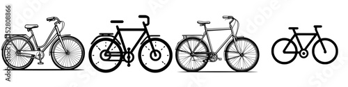 Different types of bicycles illustrated with varying designs and frames in a minimalist style