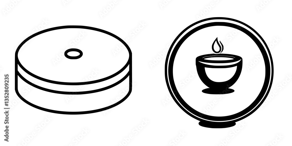 Symbols representing a biscuit and a steaming bowl in simplistic design Symbols representing a biscuit and a steaming bowl in simplistic design