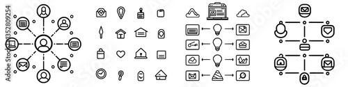 Visual representation of interconnected data and communication elements in a digital networking context