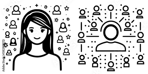 Digital networking illustration depicting connection and community among diverse individuals in a vibrant setting