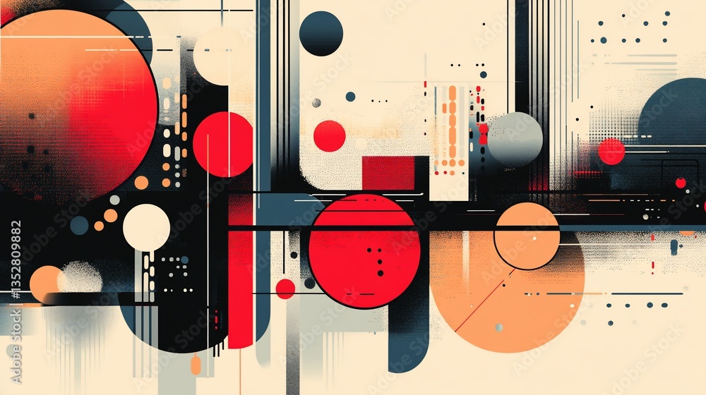 Obraz premium Abstract Geometric Composition with Red and Orange Circles