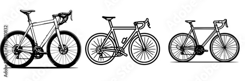 Different types of bicycles highlighted in an artistic black and white sketch