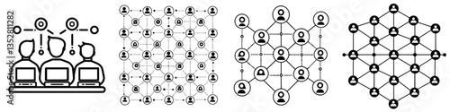 Visual representation of networking concepts with diagrams illustrating connection and communication among individuals in a digital space
