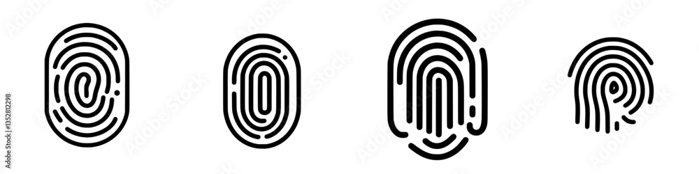 Unique designs of fingerprints showcasing various patterns in black and white on a minimalistic background Unique designs of fingerprints showcasing various patterns in black and white on a minimalistic background
