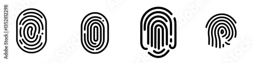 Unique designs of fingerprints showcasing various patterns in black and white on a minimalistic background