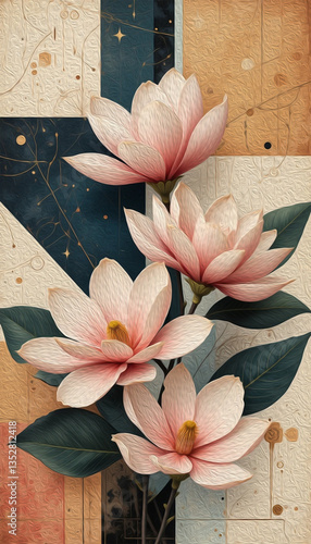 Magnolia flowers.  Pattern for printing on wall decorations, covers, leaflets