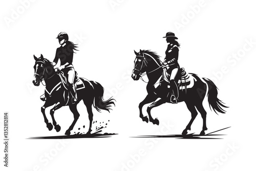 Horse Riding Silhouette Equestrian Sport Vector Western Riding