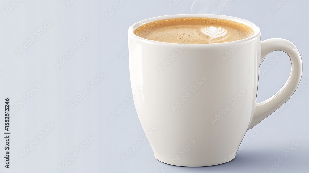 A steaming mug of latte art rests on a simple blue background A steaming mug of latte art rests on a simple blue background