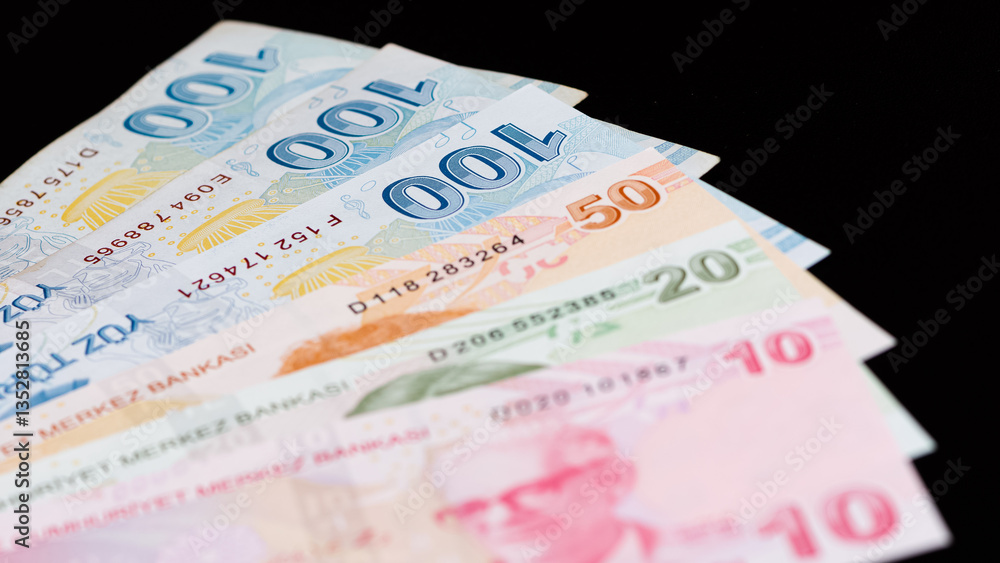 Obraz premium images of banknotes from various countries. turkish lira photos.