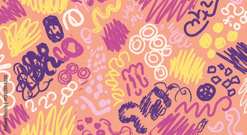 Fototapeta premium A playful hand-drawn doodle pattern with random shapes.