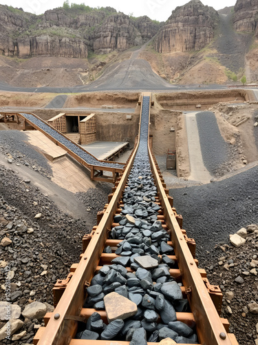 opencast mine - belt conveyor - coal, stones - transport