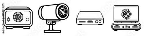 Variety of multimedia devices displayed, highlighting different shapes, sizes, and functions for presentations and media streaming