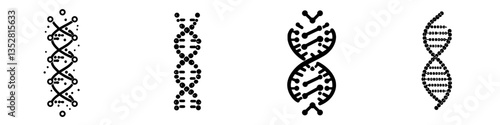 Various representations of DNA structures showcasing the double helix and alternative designs in black and white