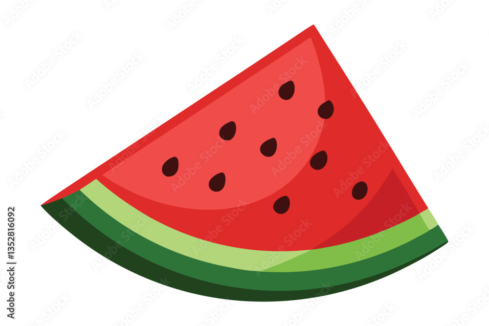 Cartoon Watermelon Slice with Seeds, Isolated on White Background, Summer Fruit Icon Cartoon Watermelon Slice with Seeds, Isolated on White Background, Summer Fruit Icon