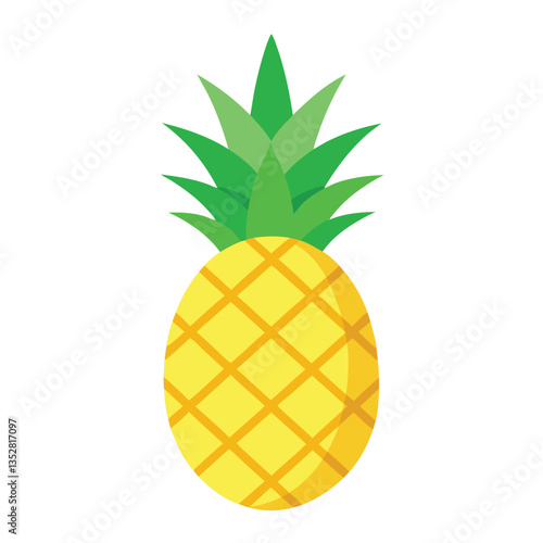 Flat Design Pineapple Icon Isolated on White Background, Tropical Fruit