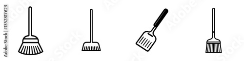 Different types of cleaning tools arranged to showcase their distinct designs and functions for household chores