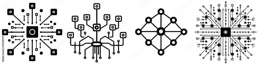 Geometric designs showcasing abstract network patterns and lines in a monochrome color scheme Geometric designs showcasing abstract network patterns and lines in a monochrome color scheme