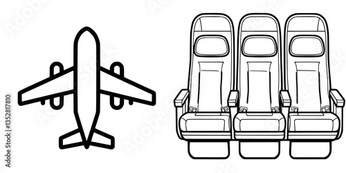 Air travel essentials illustrating airplane and seats for passenger comfort during flights