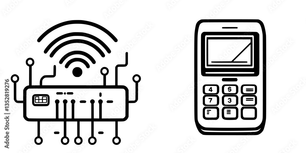 Graphic representation of technology evolution with a circuit board and a simple mobile phone design Graphic representation of technology evolution with a circuit board and a simple mobile phone design
