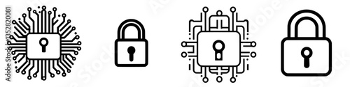 Visual representation of digital security using locks and circuit designs in a modern technology context