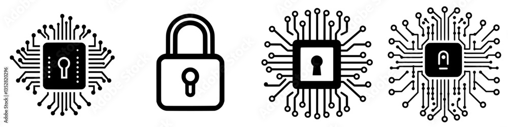 Modern digital security symbols representing encryption, protection, and technology in a connected world Modern digital security symbols representing encryption, protection, and technology in a connected world
