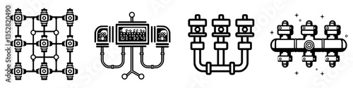 Detailed depiction of industrial piping and valve systems in a technical design format showing complexity and functionality