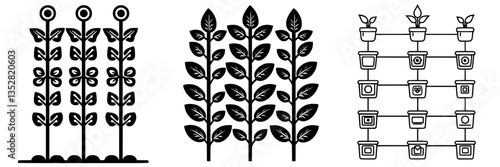 Illustrations of stylized plants in vertical arrangements for garden design and decoration ideas