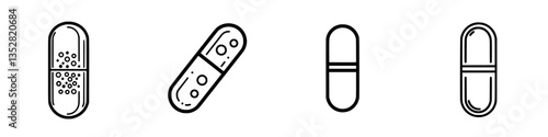 Different types of capsules displayed in simple line art style on a white background