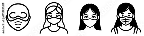 Illustrations of individuals wearing face masks in a variety of styles representing health and safety during pandemic times