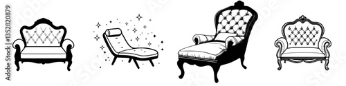 Different styles of vintage chairs showcasing intricate design and craftsmanship in an artistic representation